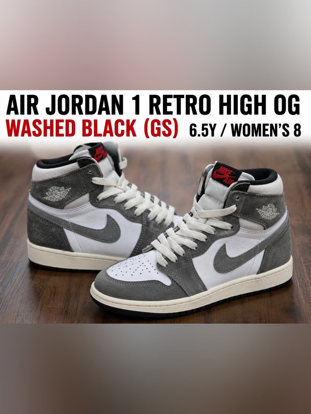 Air Jordan 1 Retro High OG Washed Black GS 6.5Y Women’s 8 FD1437-051